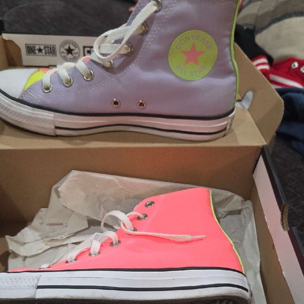 Converse Kids High-Top Sneakers - Neon Pink and White